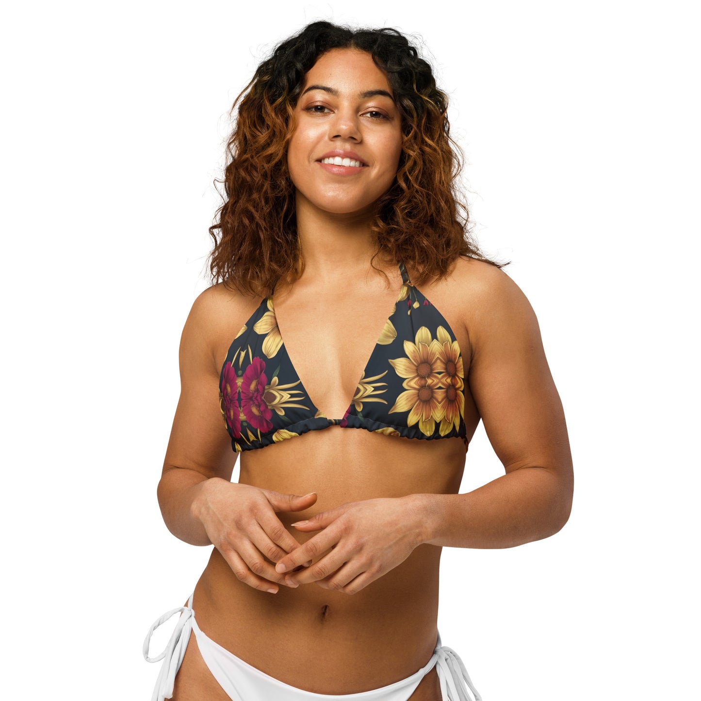 All-over print recycled string bikini top