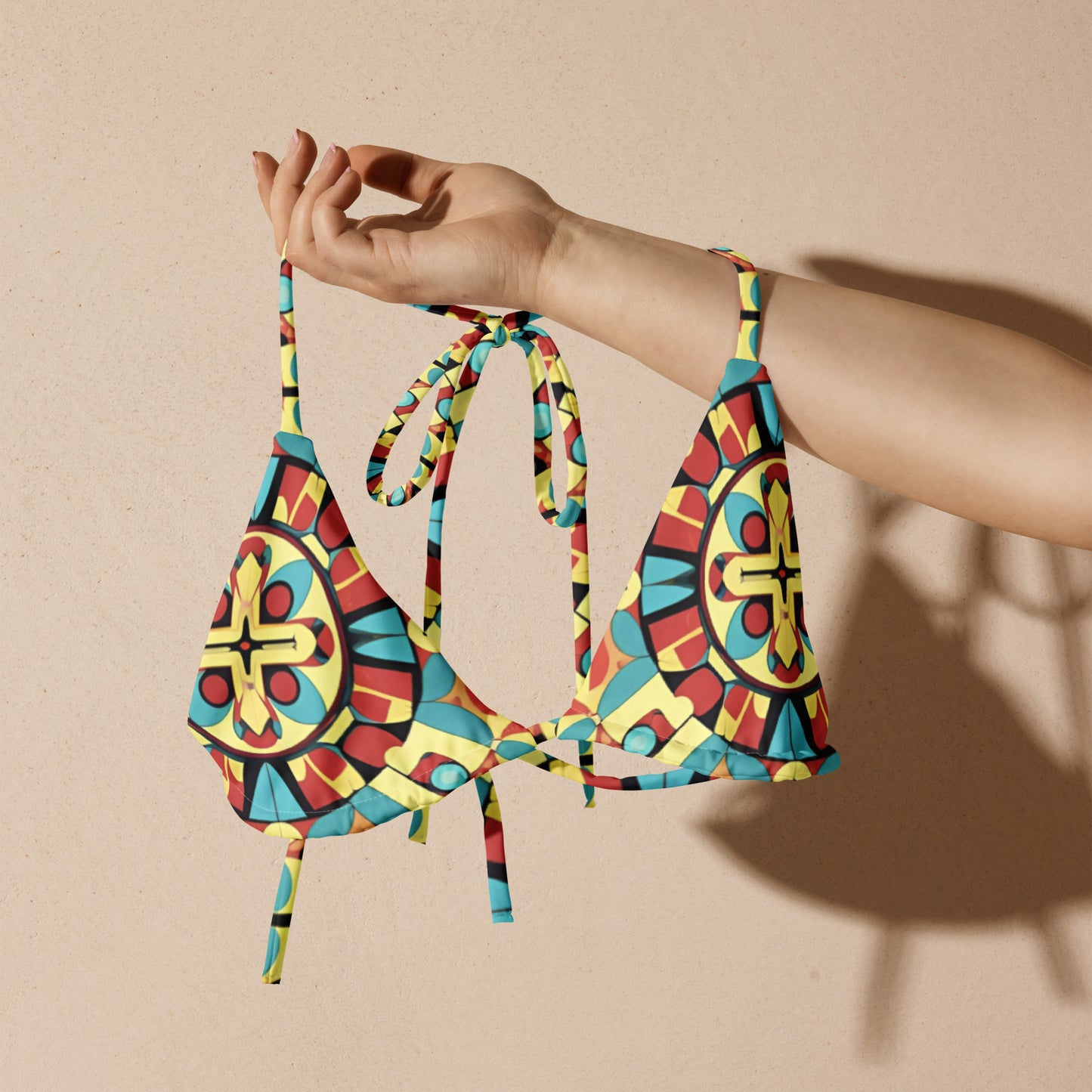 All-over print recycled string bikini top