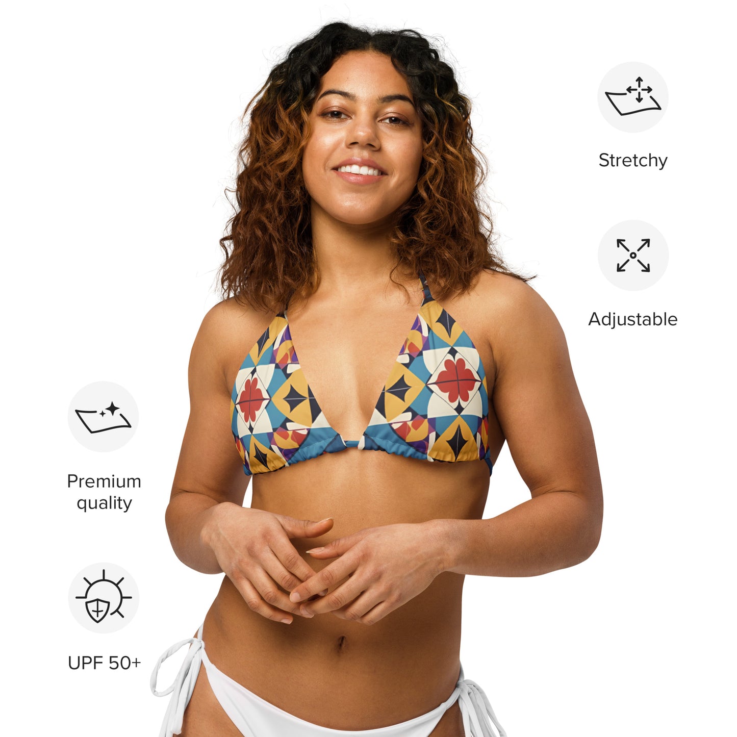 All-over print recycled string bikini top