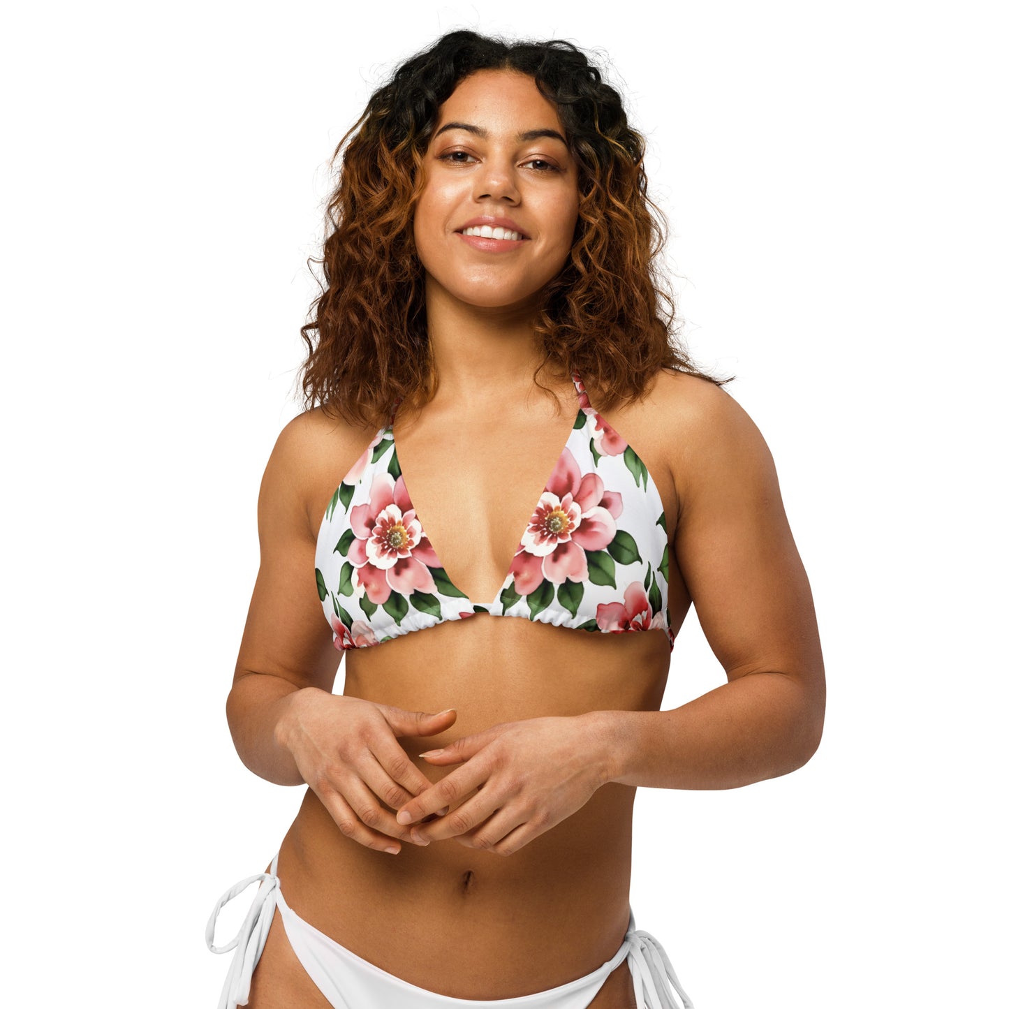 All-over print recycled string bikini top