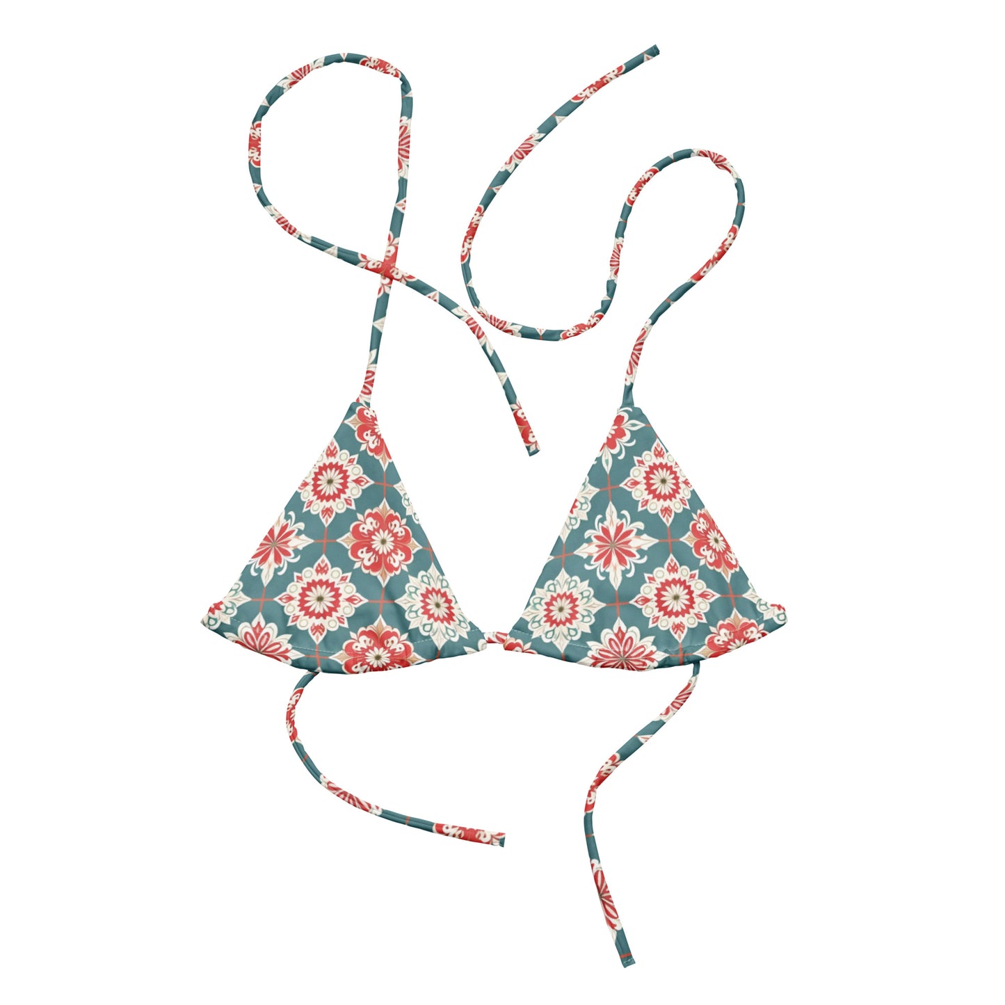 All-over print recycled string bikini top