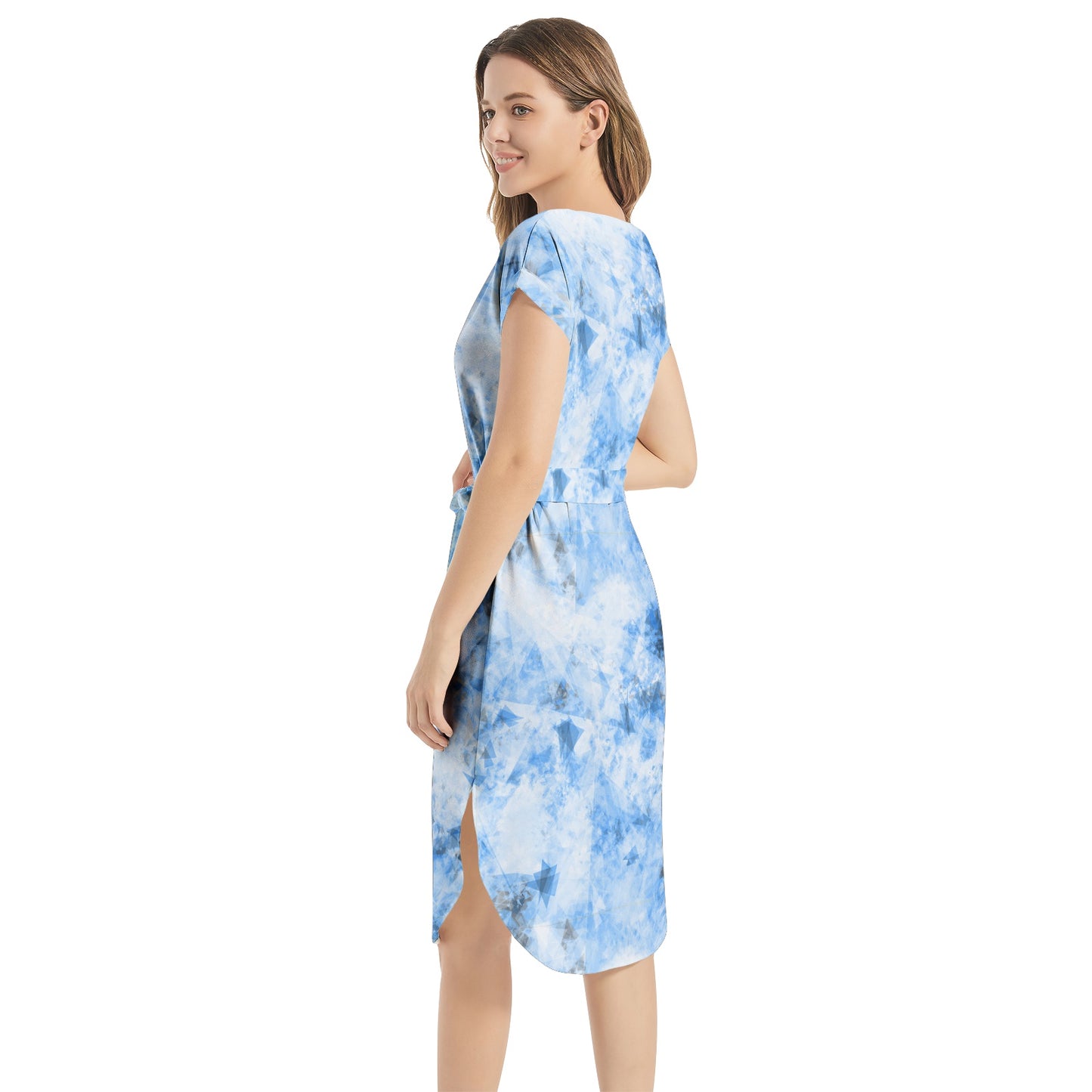 Notched Neck Belted Dress