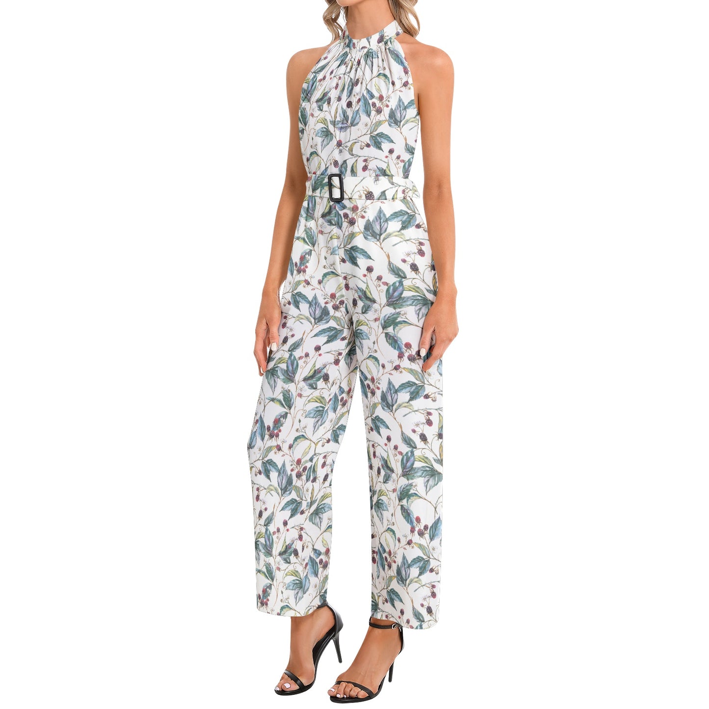 Halter Neck Buckle Belted Jumpsuit