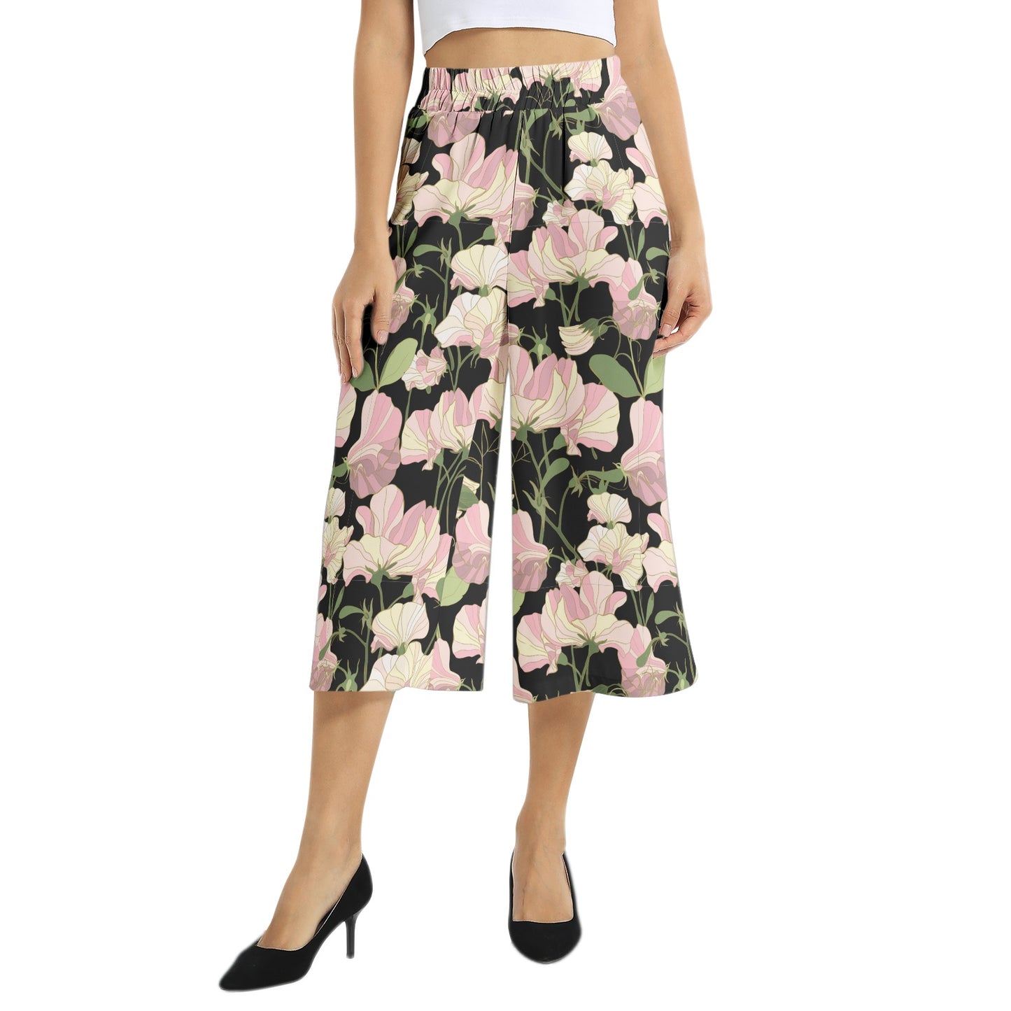 Elastic Waist Capris Wide Leg Pant