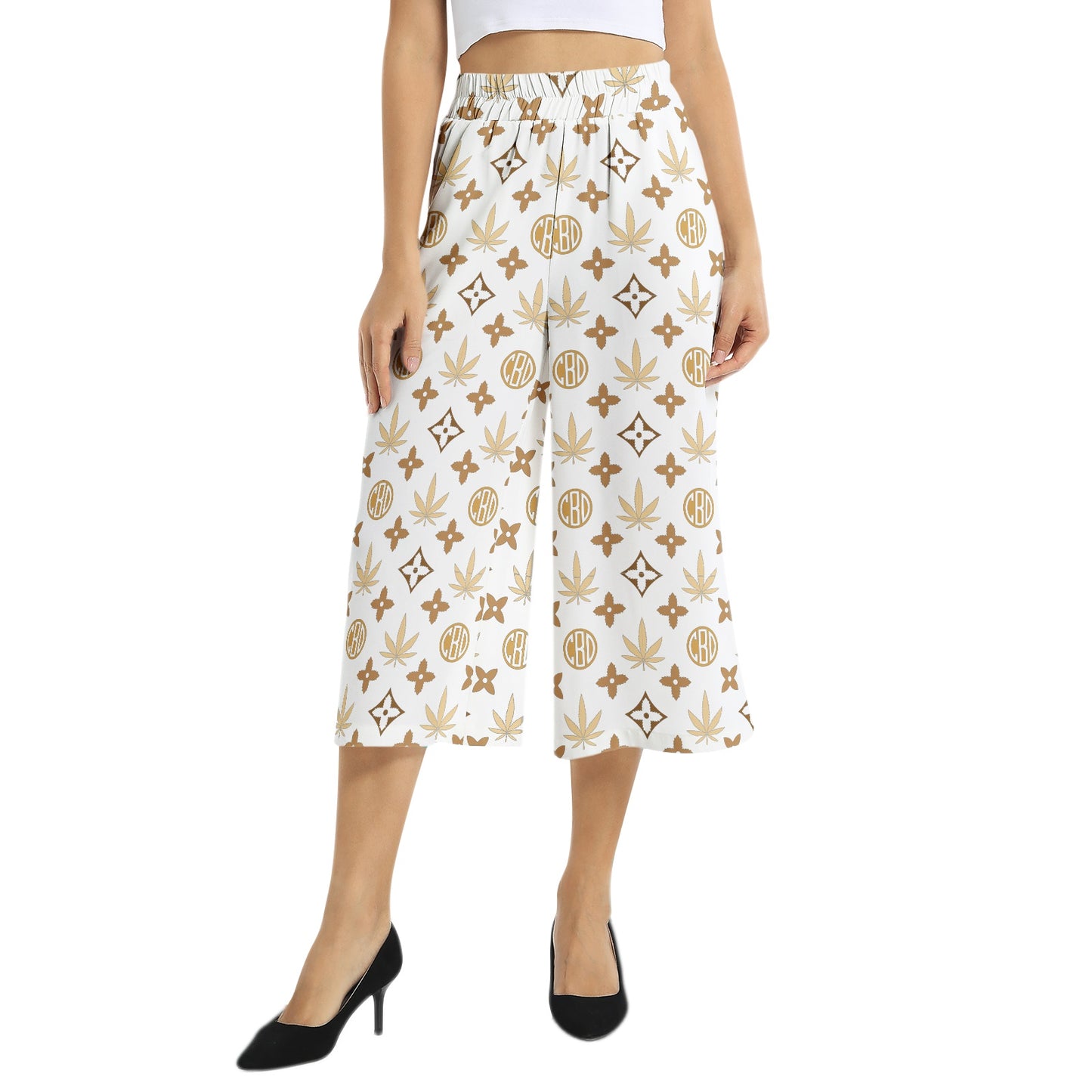 Elastic Waist Capris Wide Leg Pant