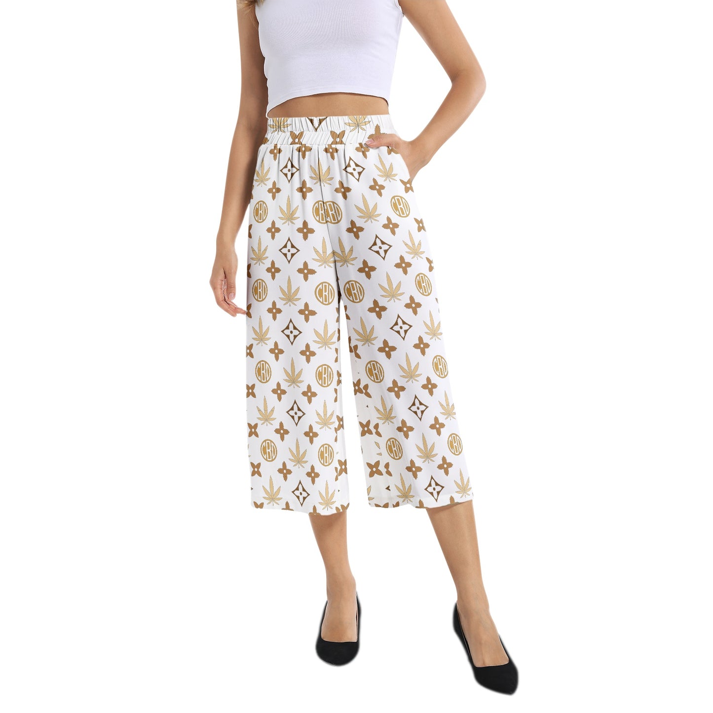 Elastic Waist Capris Wide Leg Pant