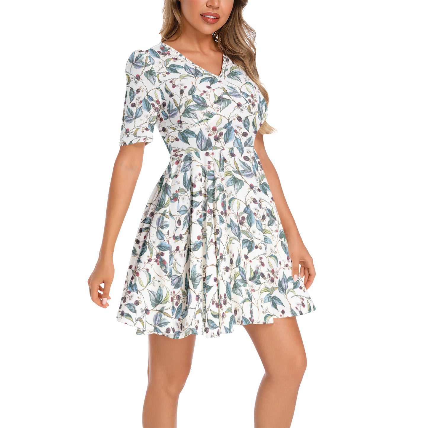 Short Sleeve Ruched Bust Flared Hem Dress