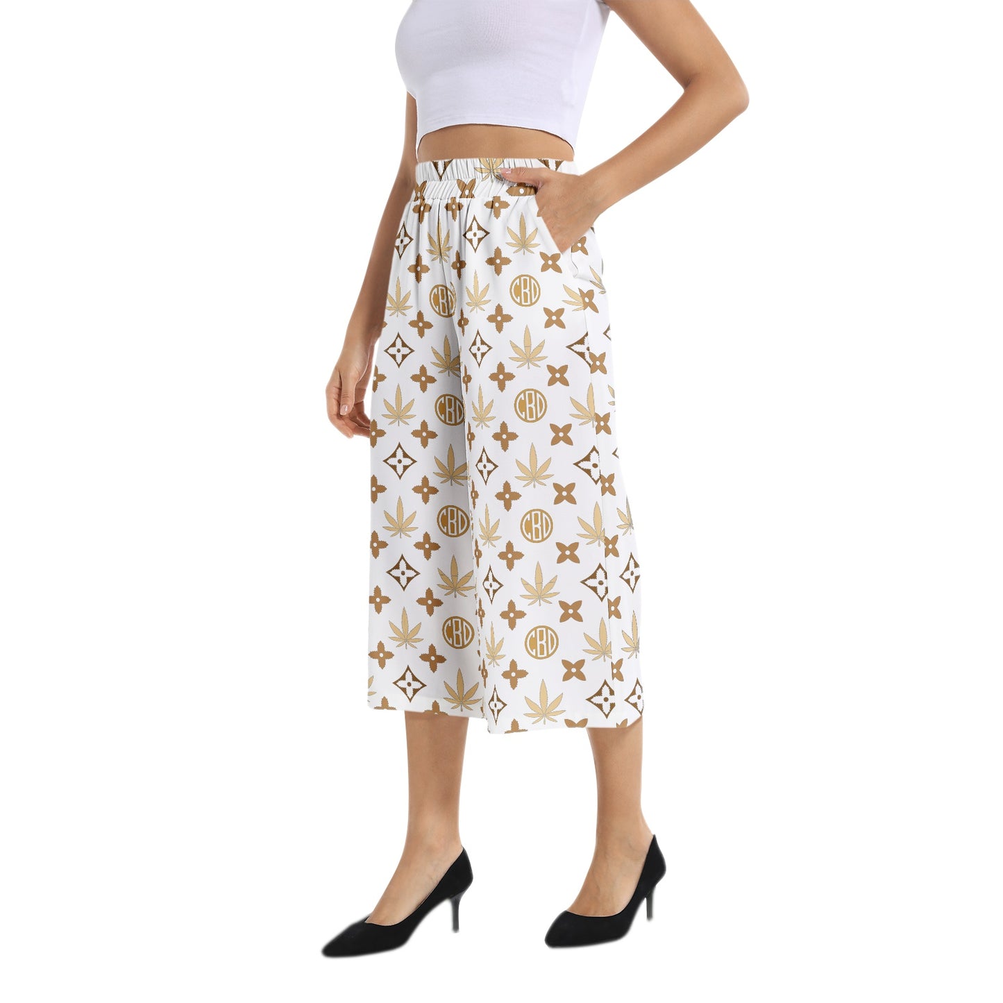 Elastic Waist Capris Wide Leg Pant