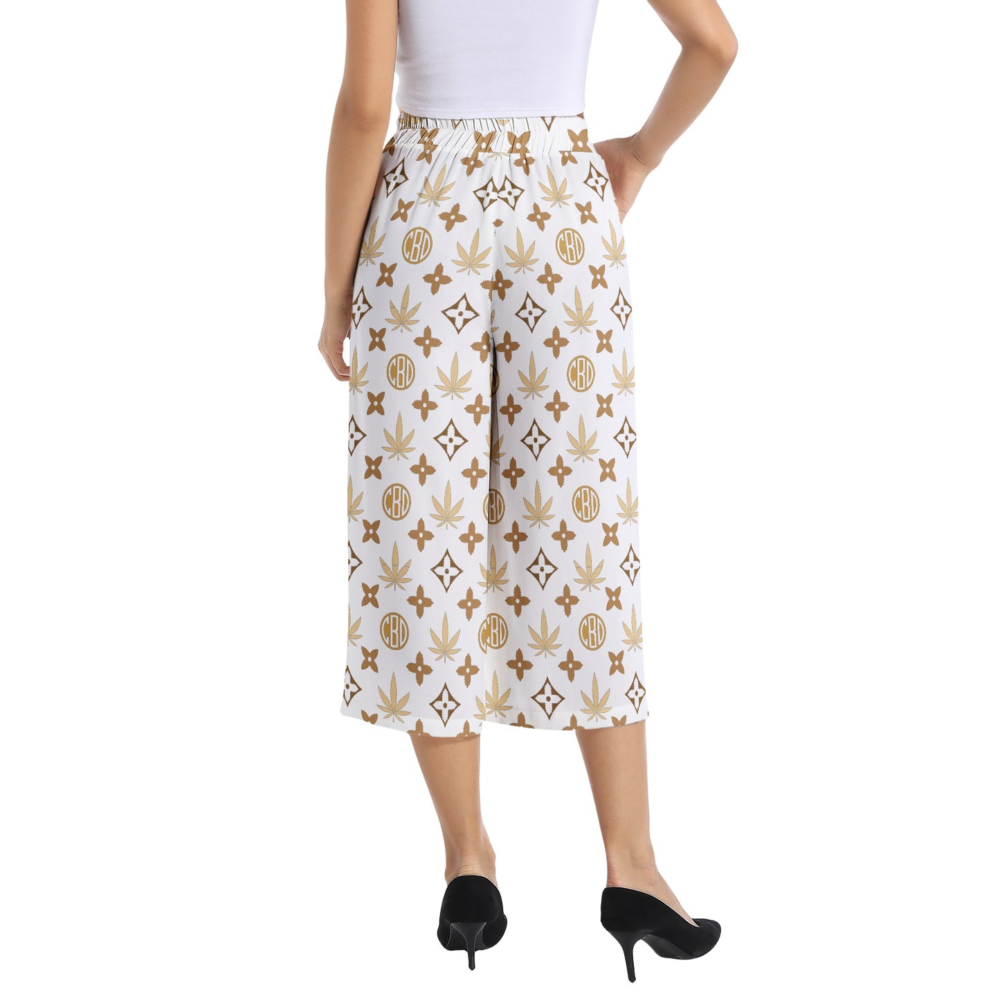 Elastic Waist Capris Wide Leg Pant