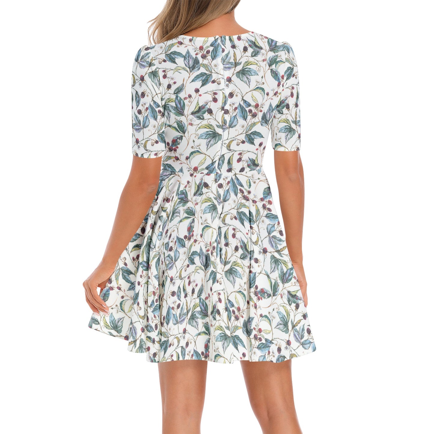 Short Sleeve Ruched Bust Flared Hem Dress