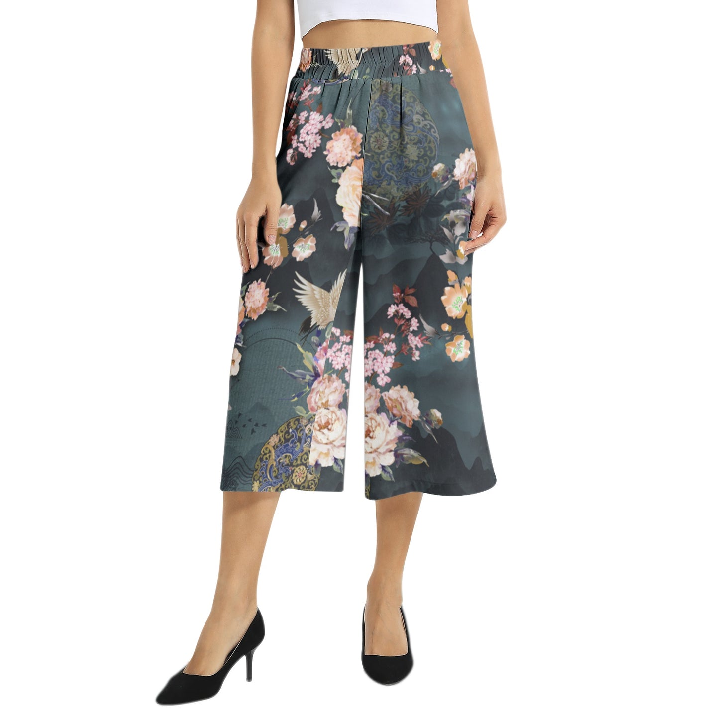 Elastic Waist Capris Wide Leg Pant