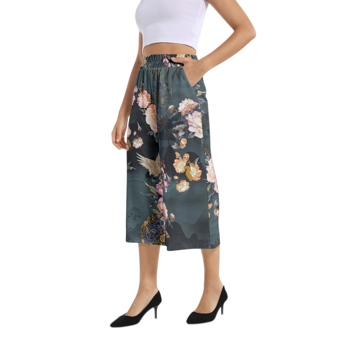 Elastic Waist Capris Wide Leg Pant