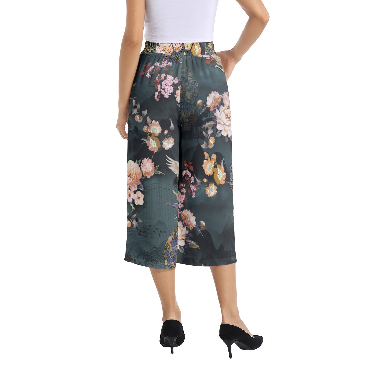 Elastic Waist Capris Wide Leg Pant