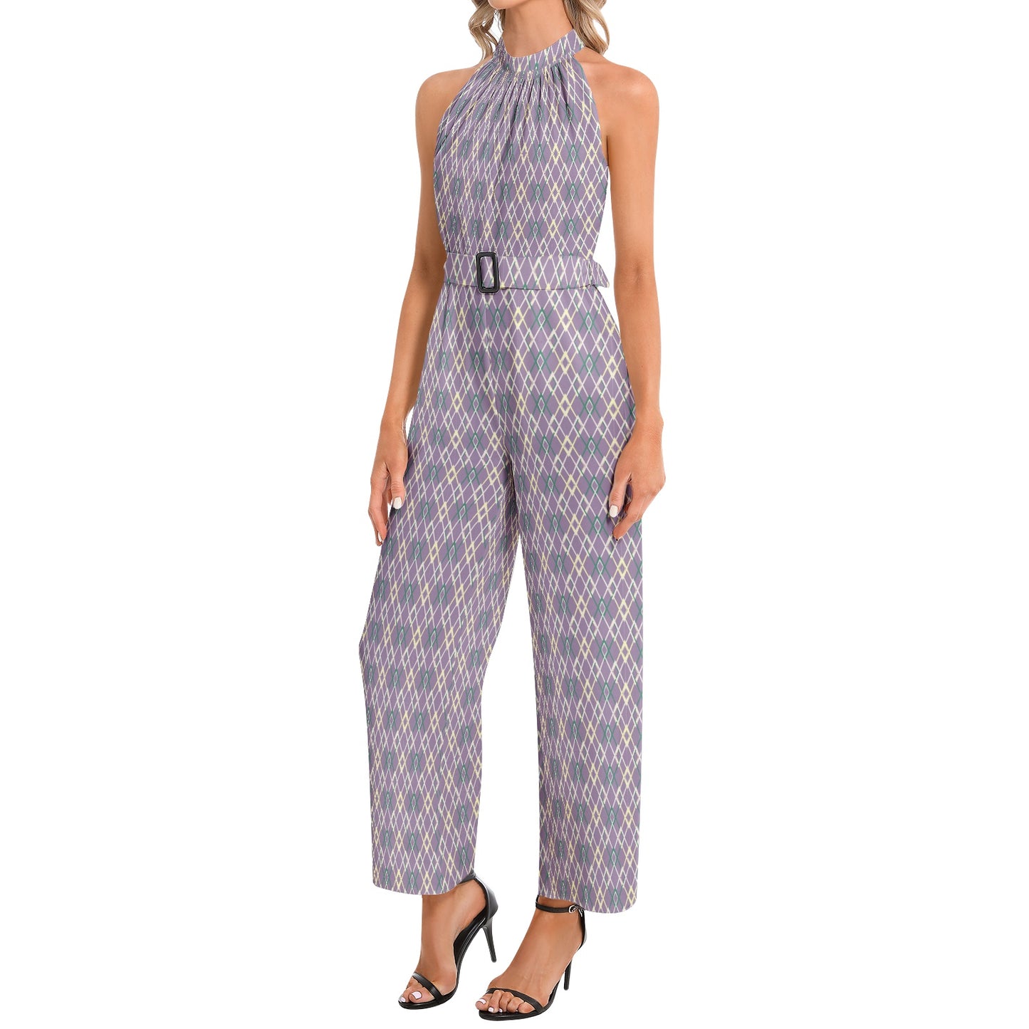 Halter Neck Buckle Belted Jumpsuit