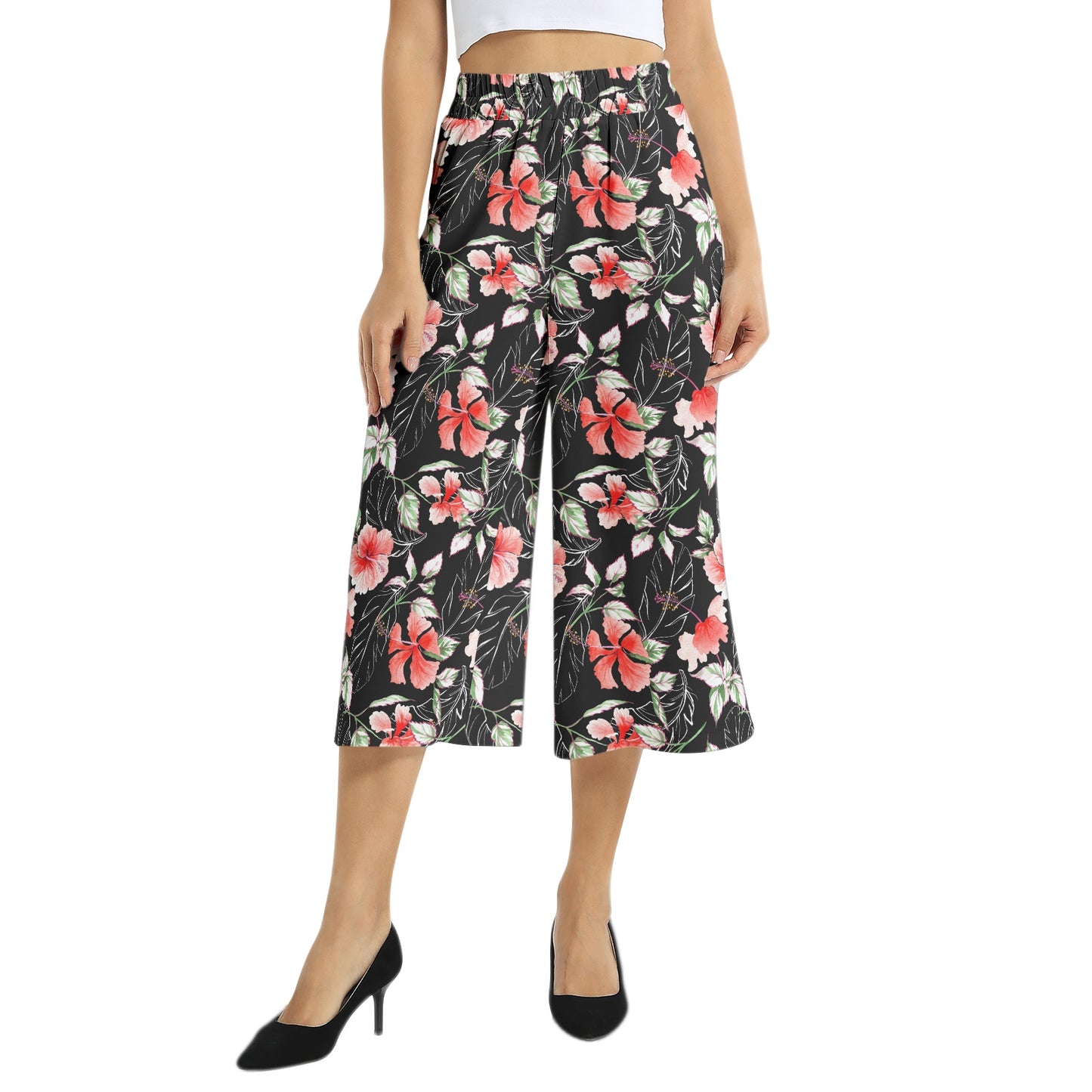 Elastic Waist Capris Wide Leg Pant