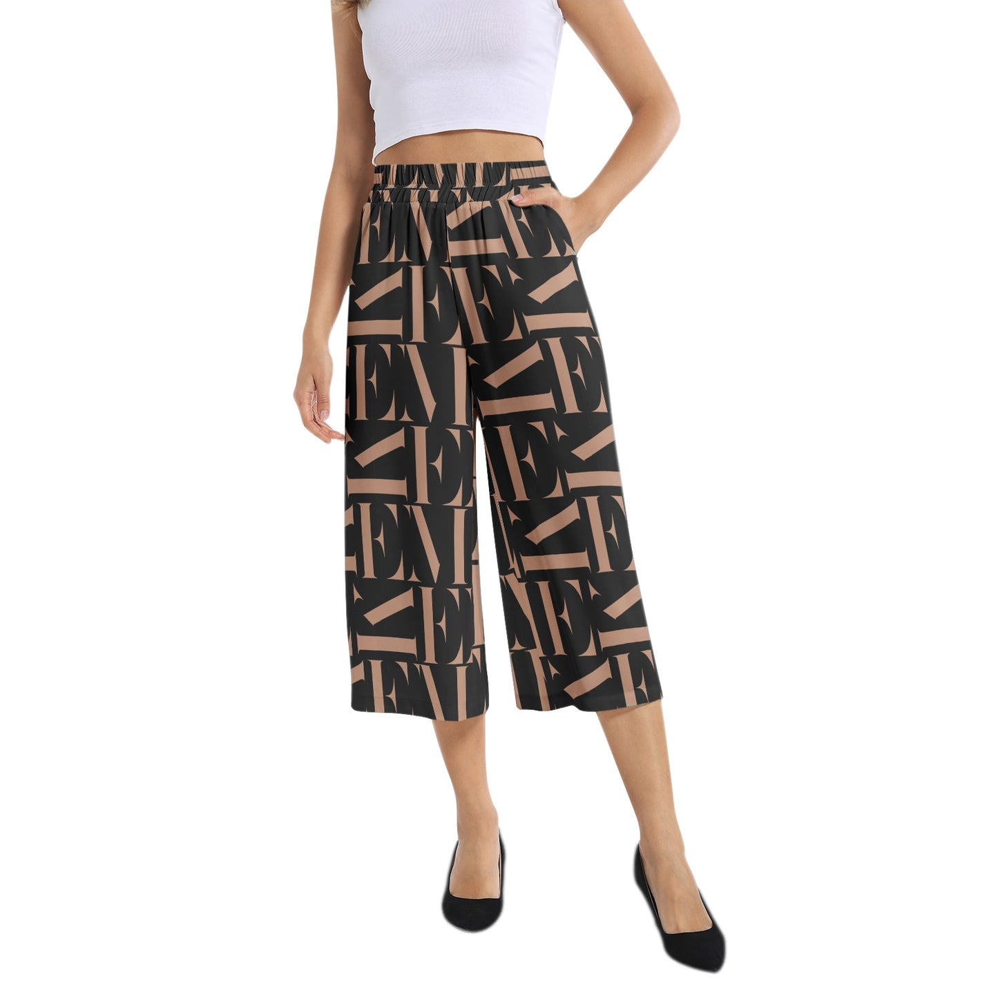 Elastic Waist Capris Wide Leg Pant