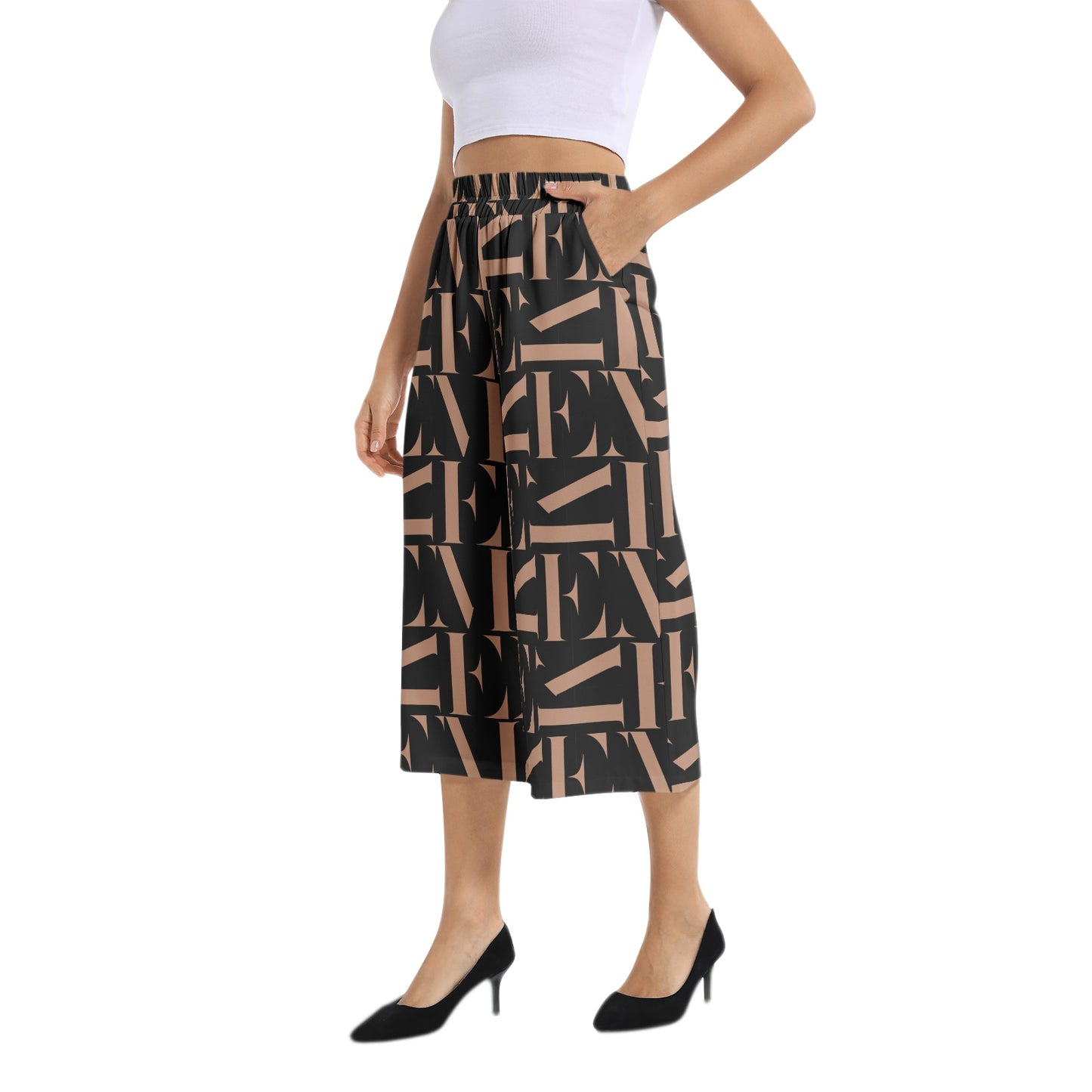 Elastic Waist Capris Wide Leg Pant