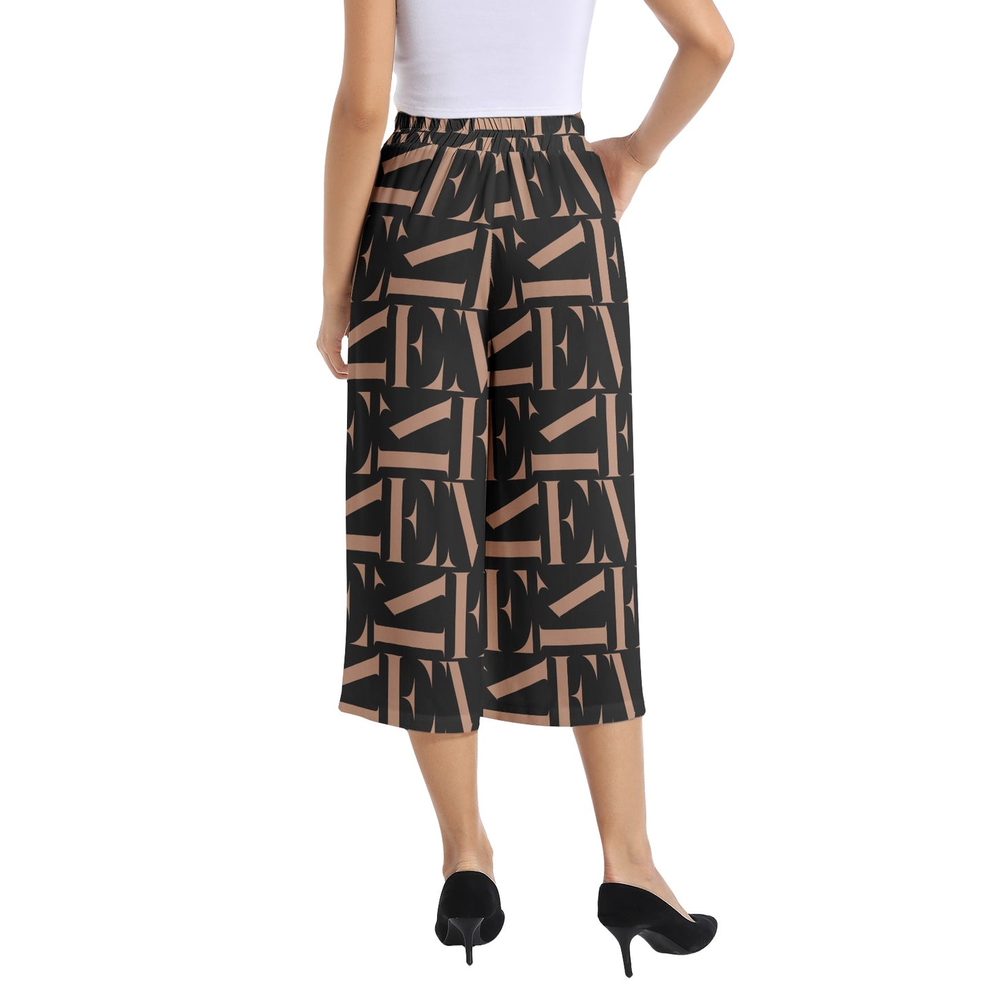 Elastic Waist Capris Wide Leg Pant