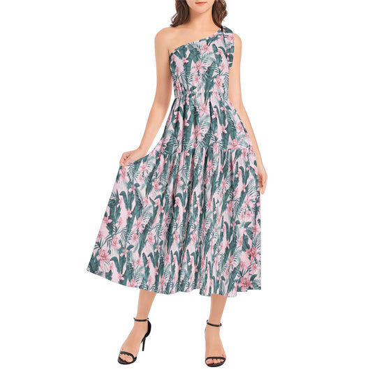 Ruffle Hem One Shoulder Midi Dress