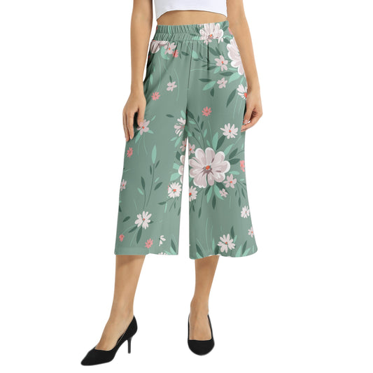 Elastic Waist Capris Wide Leg Pant