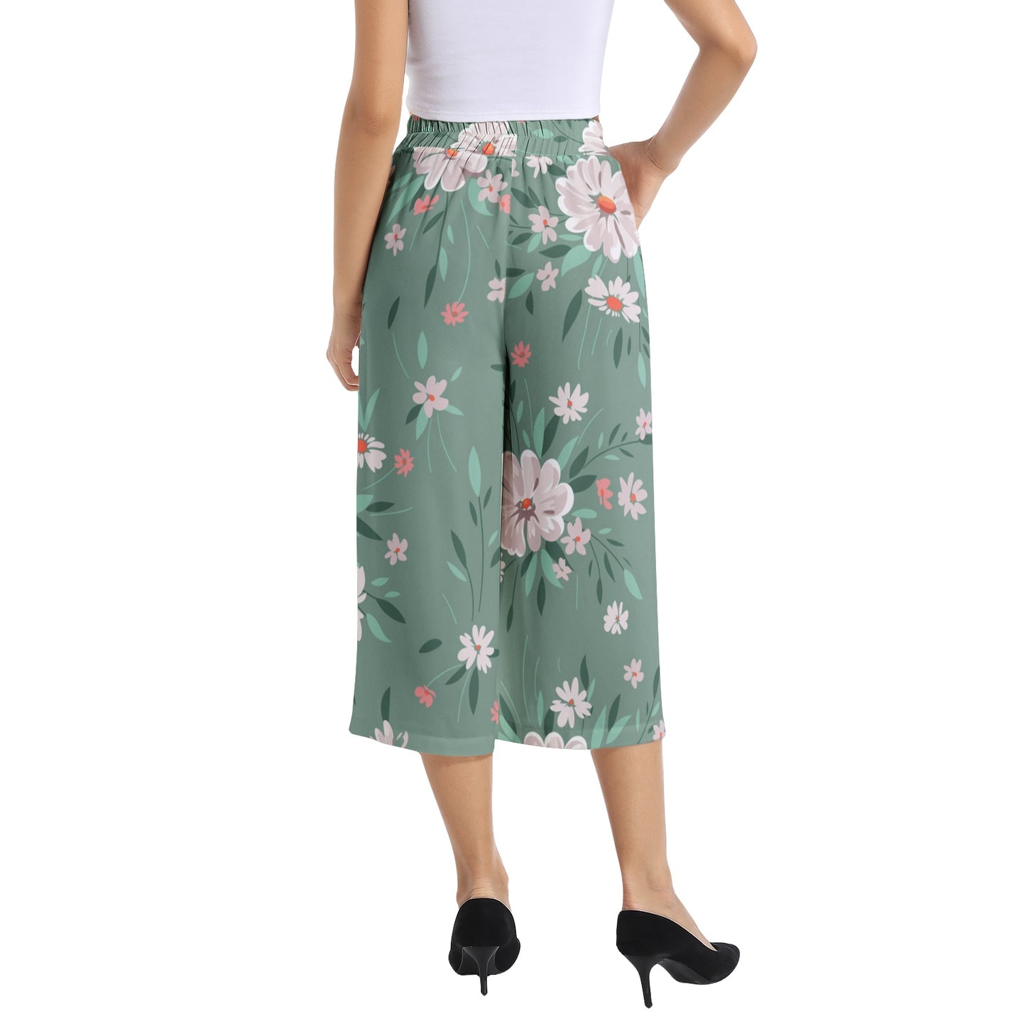 Elastic Waist Capris Wide Leg Pant