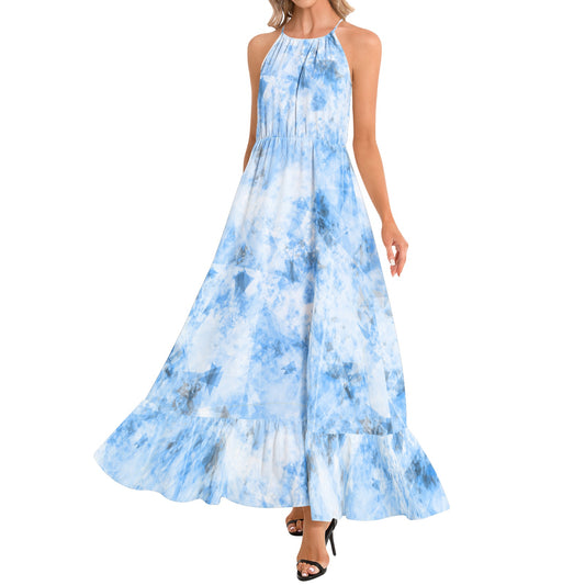 Ruffle Hem Halter Neck Maxi Dress