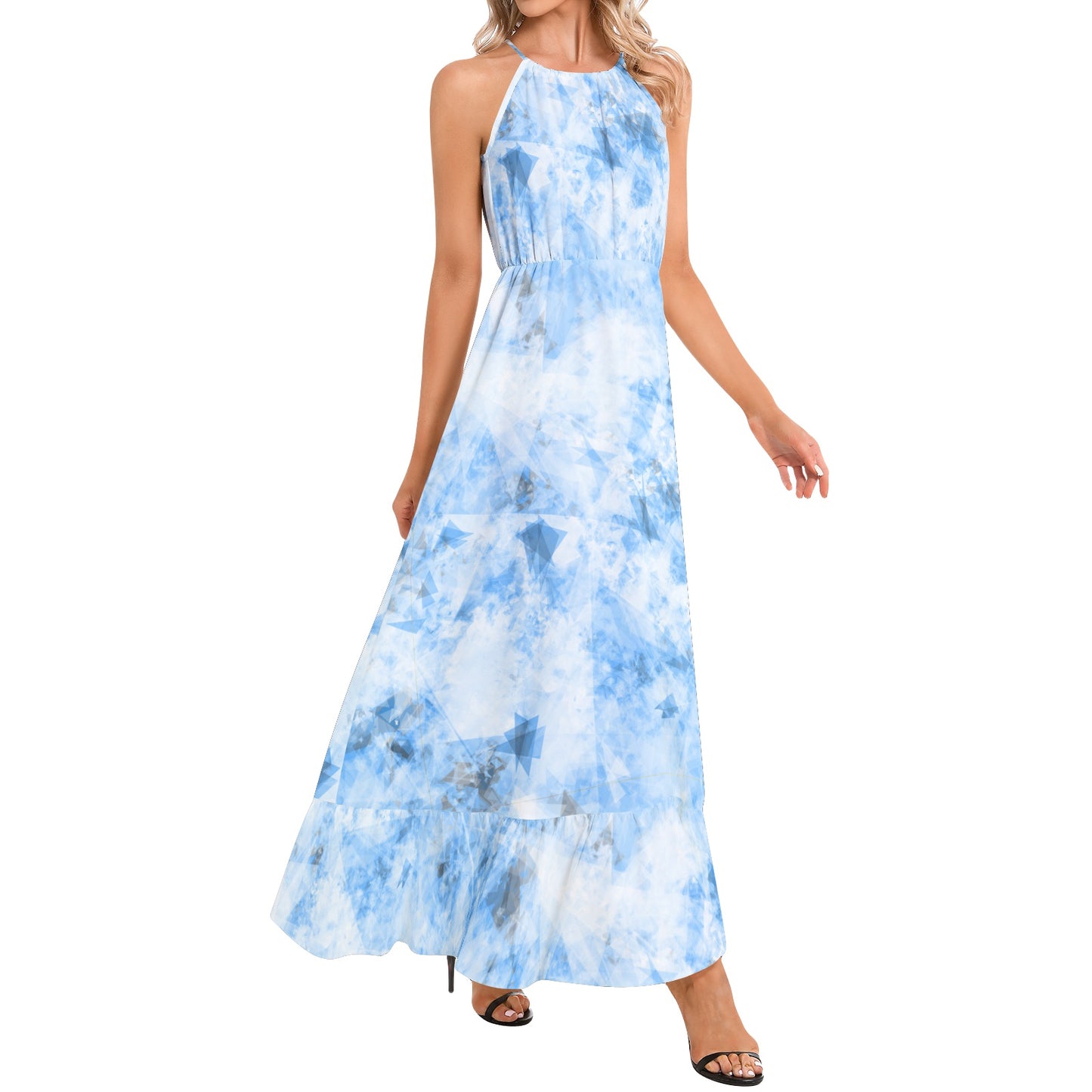 Ruffle Hem Halter Neck Maxi Dress
