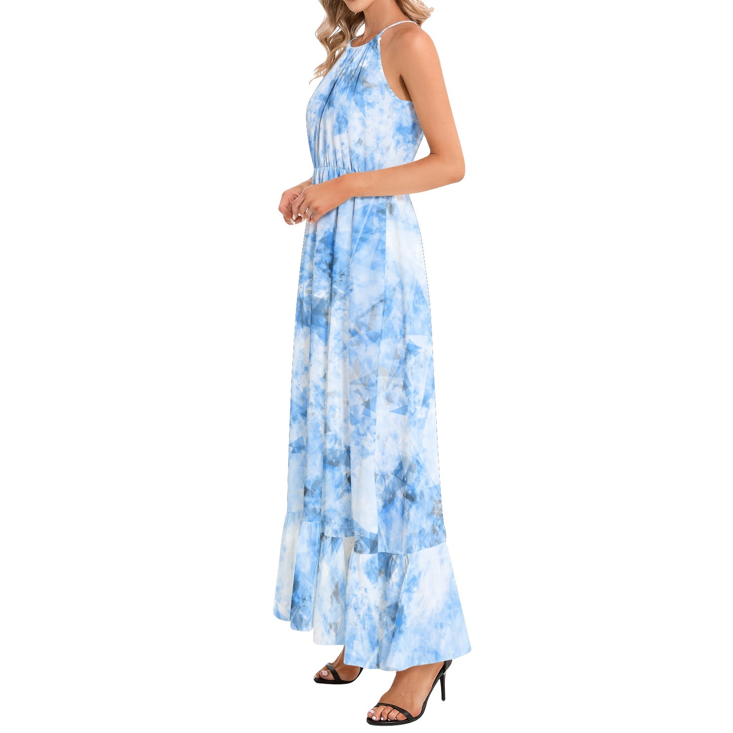 Ruffle Hem Halter Neck Maxi Dress