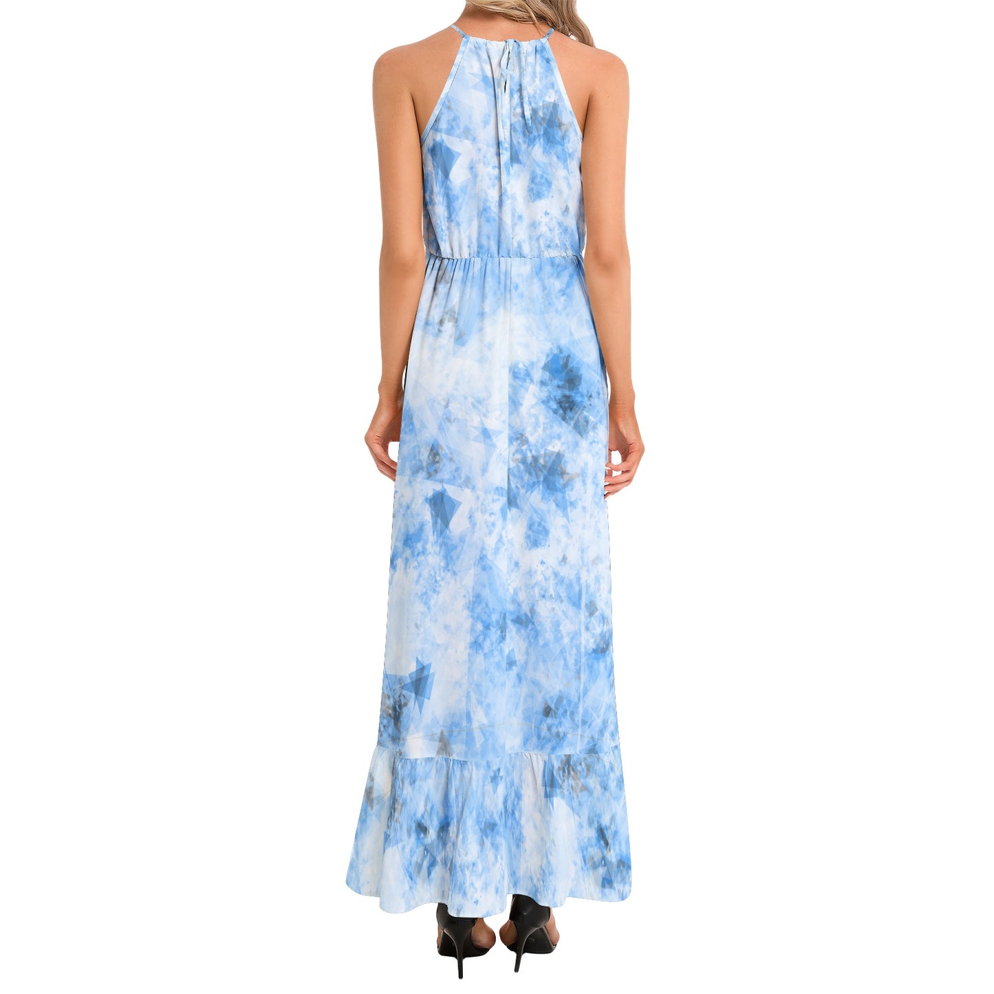 Ruffle Hem Halter Neck Maxi Dress