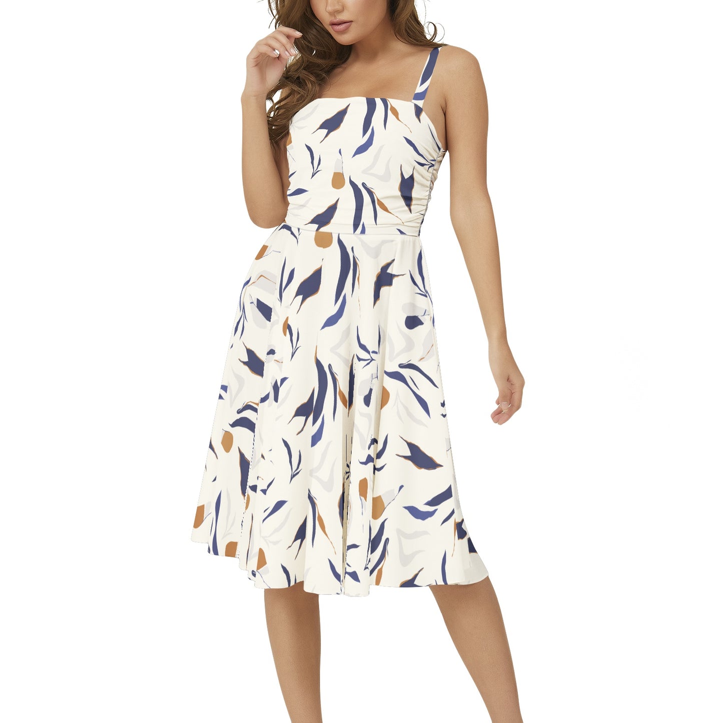 Sleeveless Square Neck Flare Hem Midi Dress