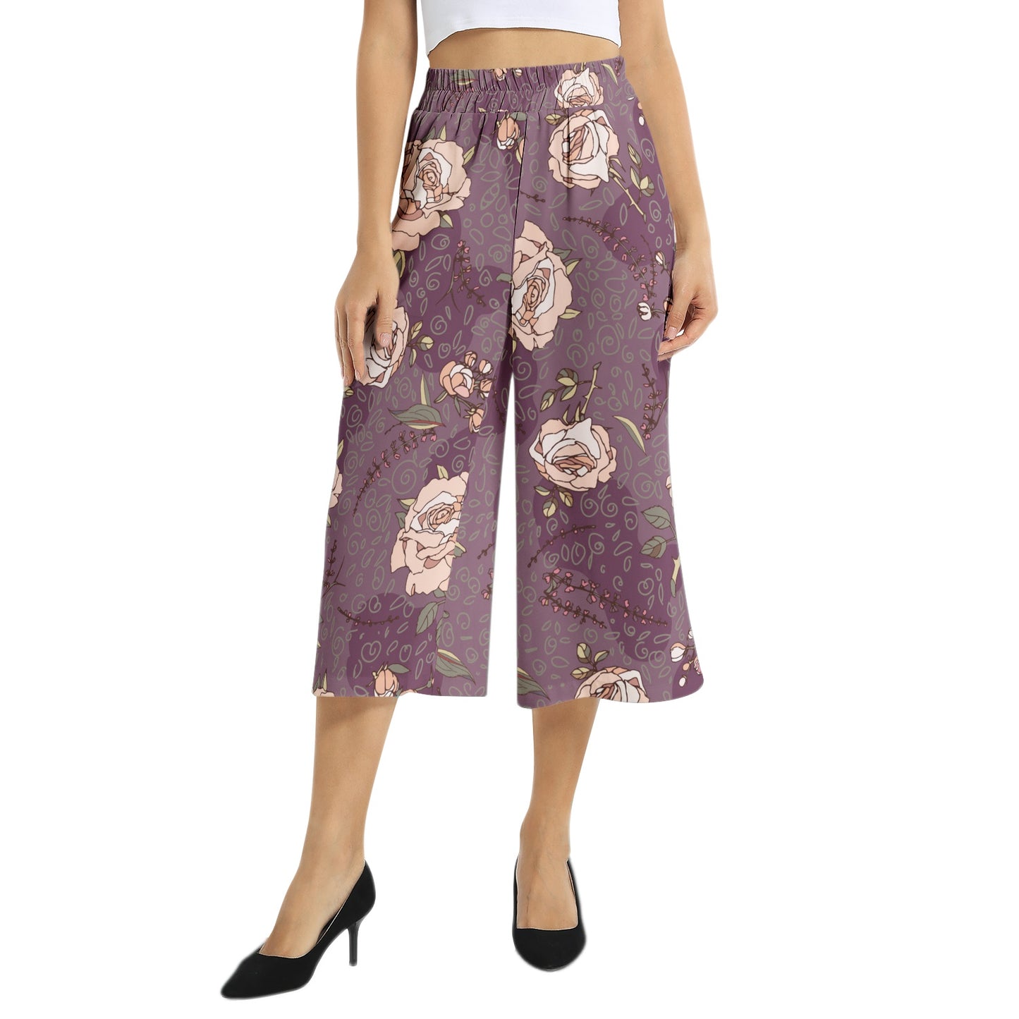 Elastic Waist Capris Wide Leg Pant