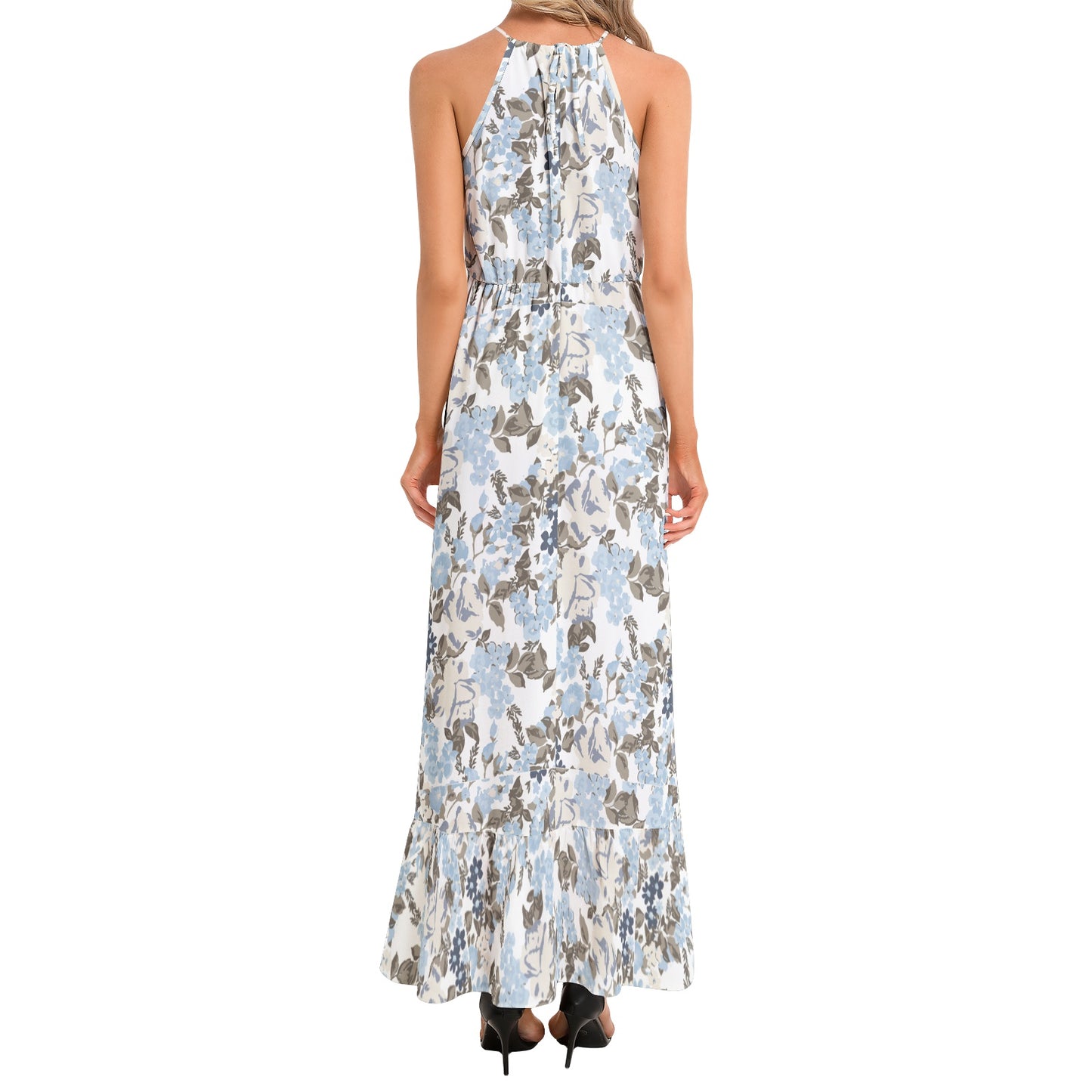 Ruffle Hem Halter Neck Maxi Dress