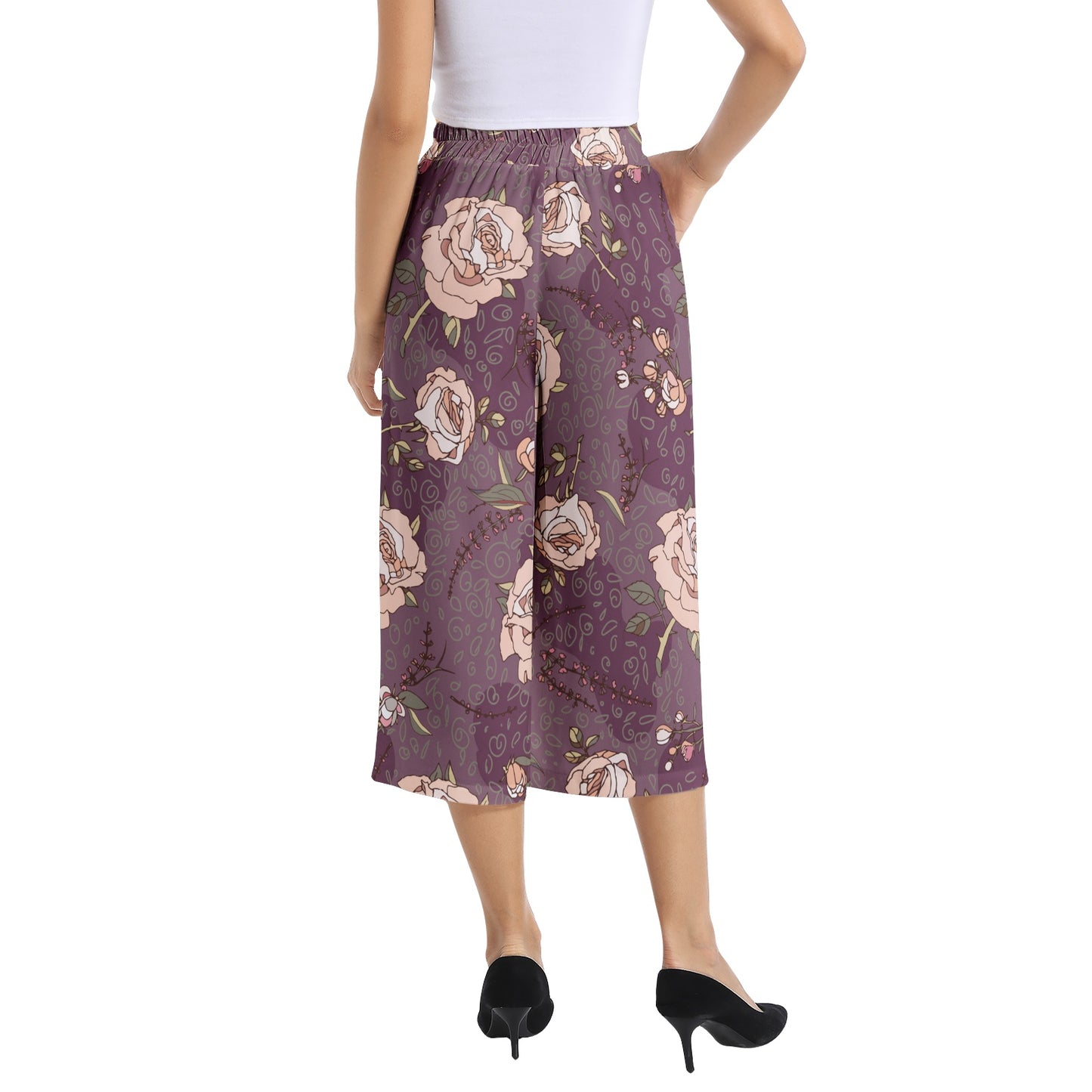 Elastic Waist Capris Wide Leg Pant