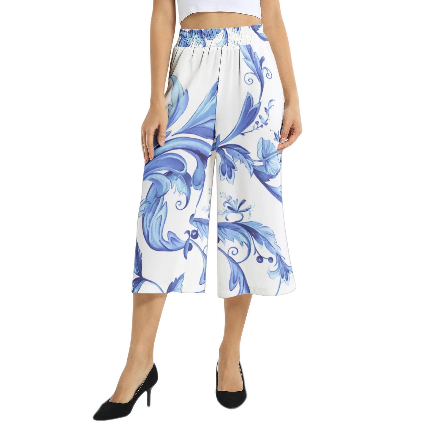 Elastic Waist Capris Wide Leg Pant