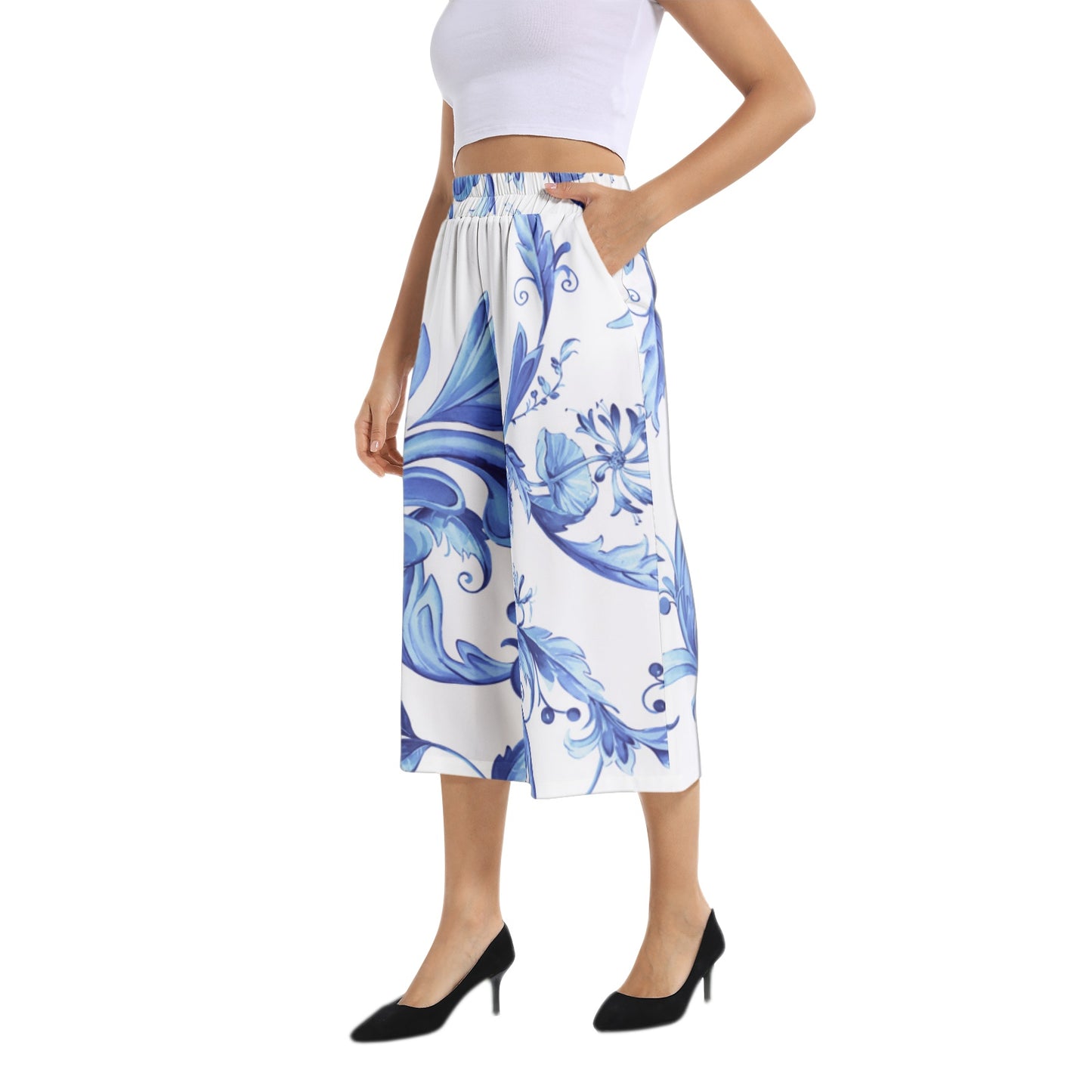 Elastic Waist Capris Wide Leg Pant