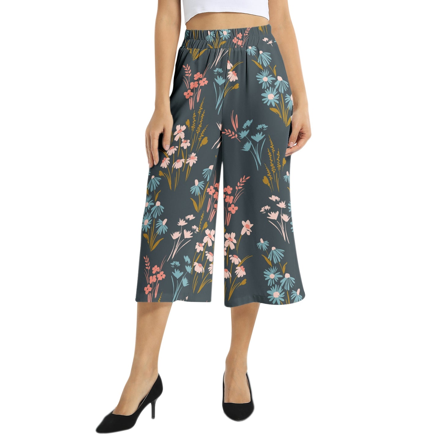 Elastic Waist Capris Wide Leg Pant