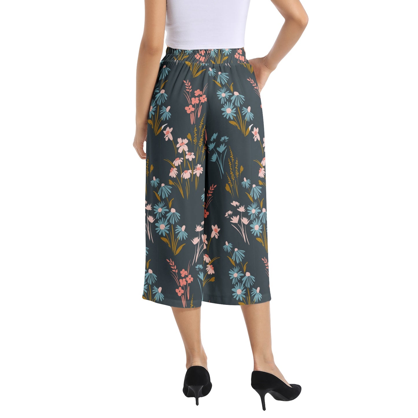 Elastic Waist Capris Wide Leg Pant