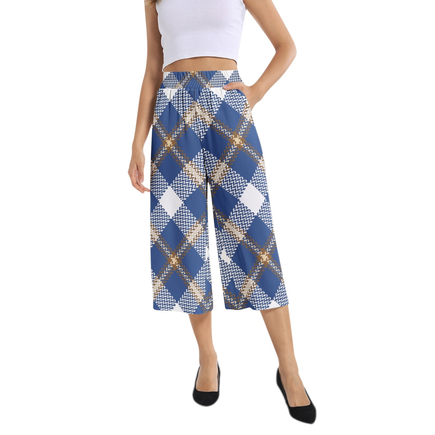 Elastic Waist Capris Wide Leg Pant