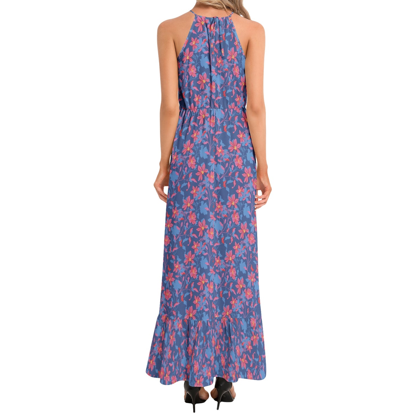 Ruffle Hem Halter Neck Maxi Dress