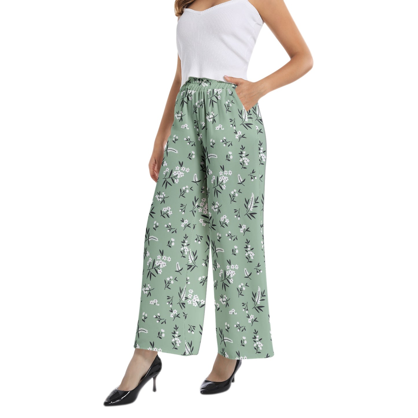 Elastic Waist Wide Leg Pant