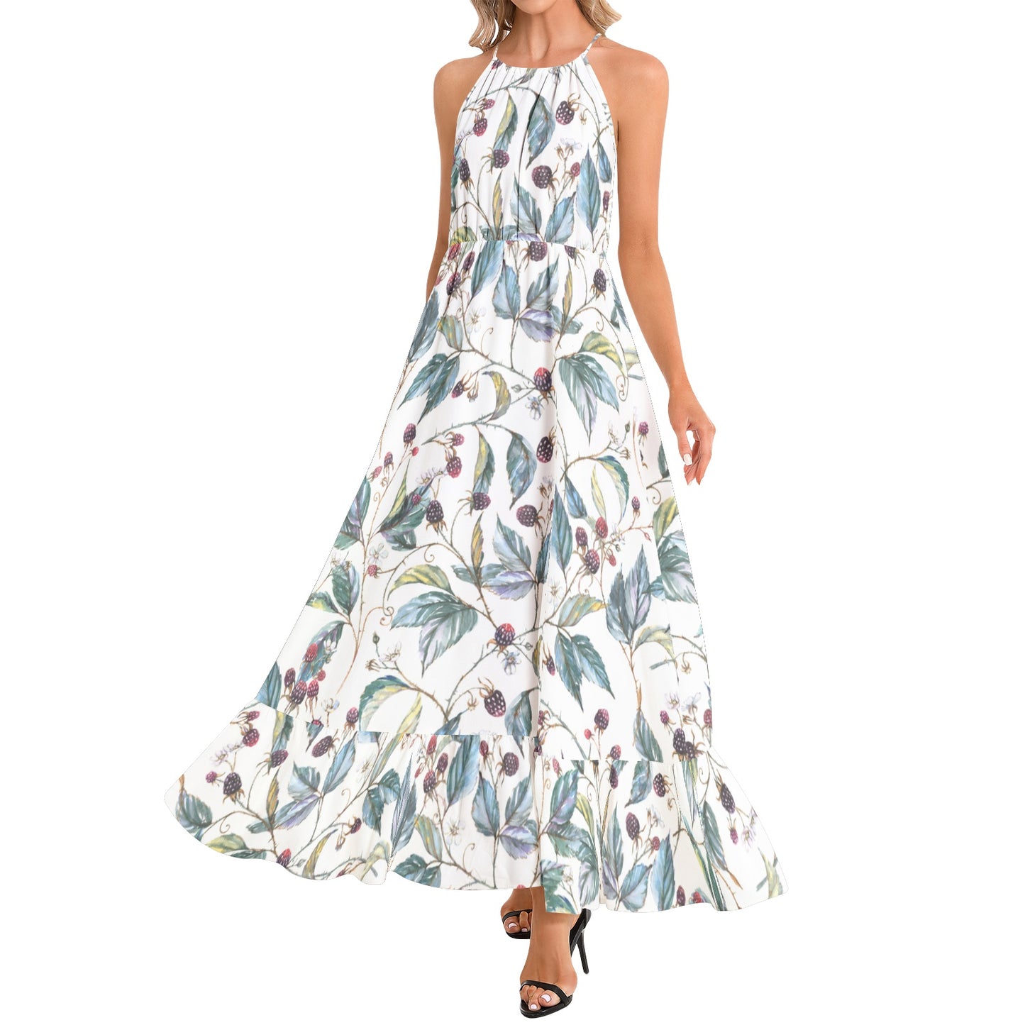 Ruffle Hem Halter Neck Maxi Dress