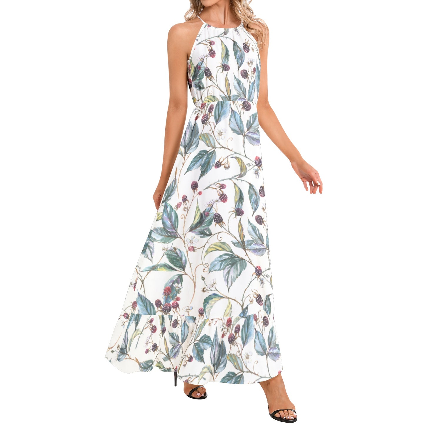 Ruffle Hem Halter Neck Maxi Dress