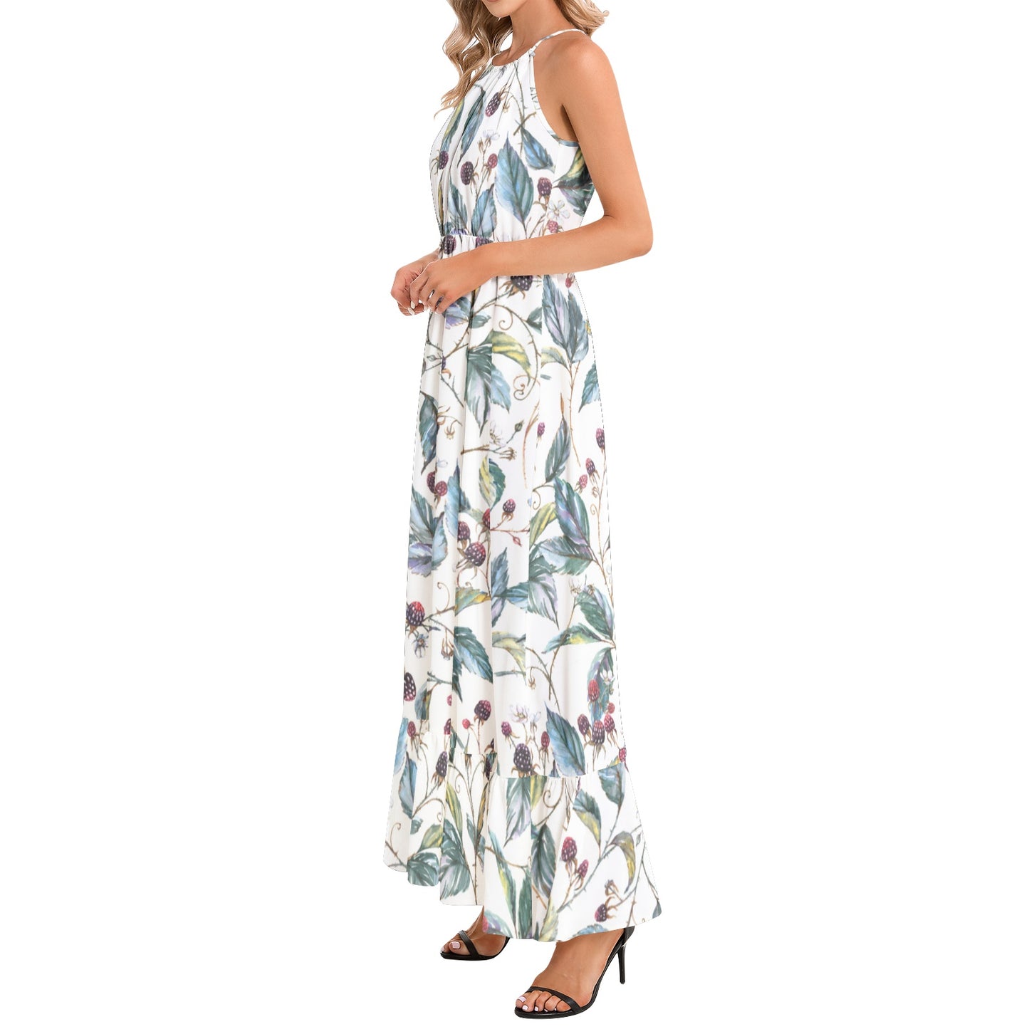 Ruffle Hem Halter Neck Maxi Dress