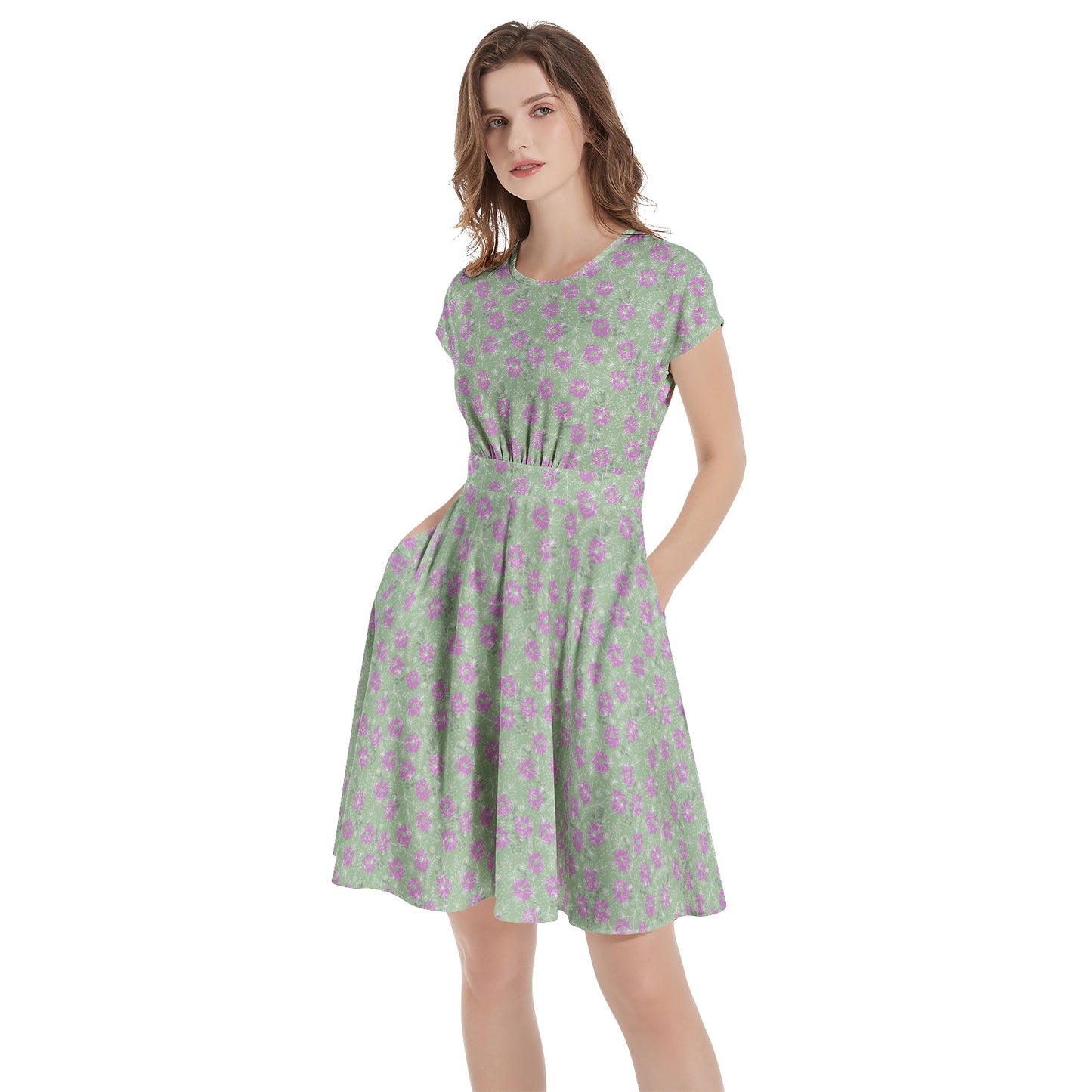 Short Sleeve  Casual A-Line Midi Dress