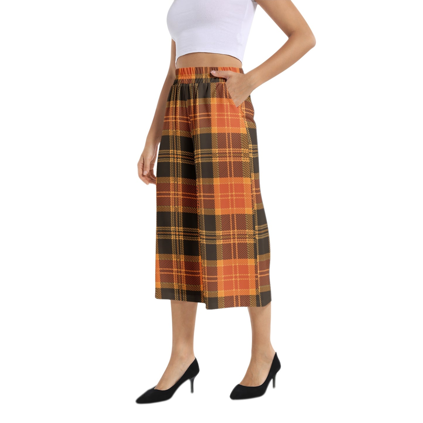 Elastic Waist Capris Wide Leg Pant