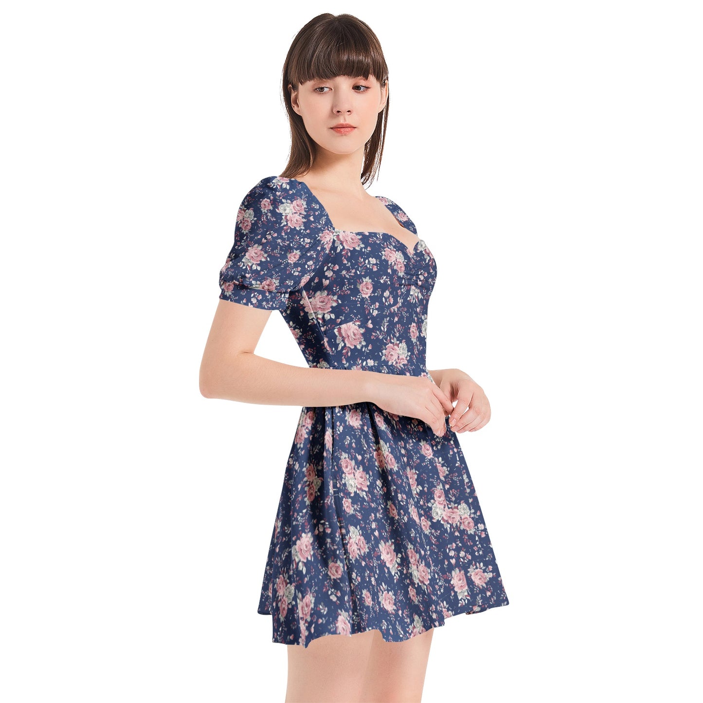 Puff Sleeve Sweetheart Neck Short Dress