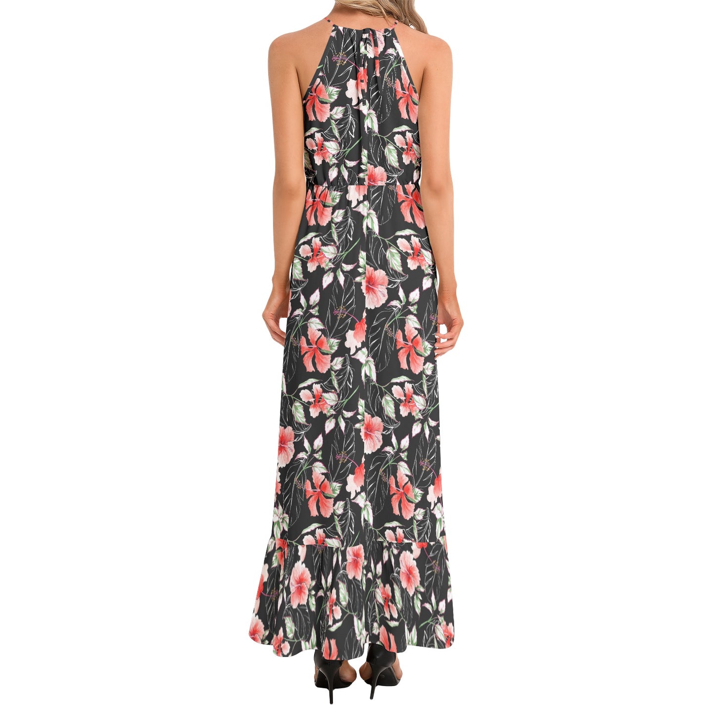 Ruffle Hem Halter Neck Maxi Dress