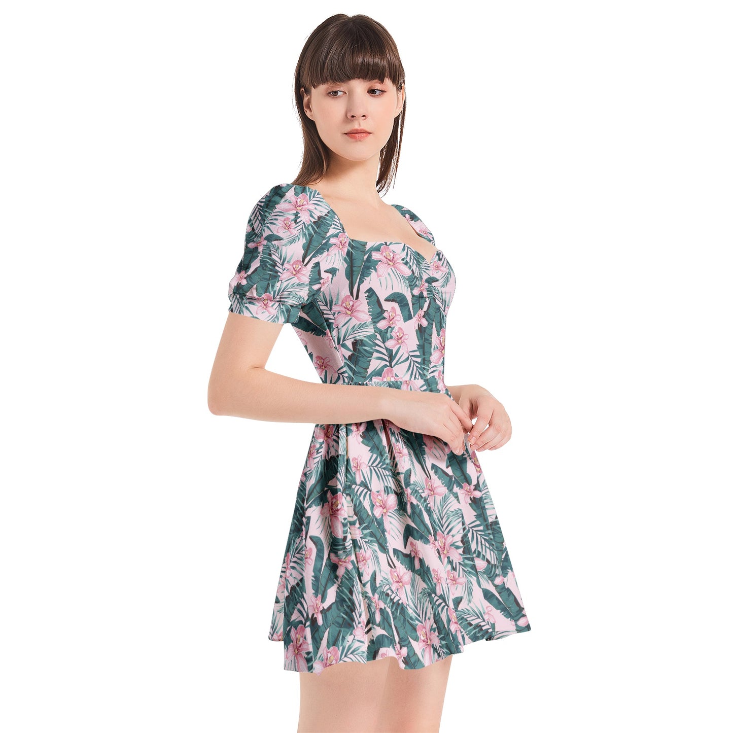 Puff Sleeve Sweetheart Neck Short Dress