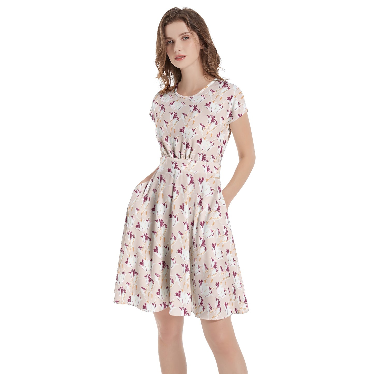 Short Sleeve  Casual A-Line Midi Dress