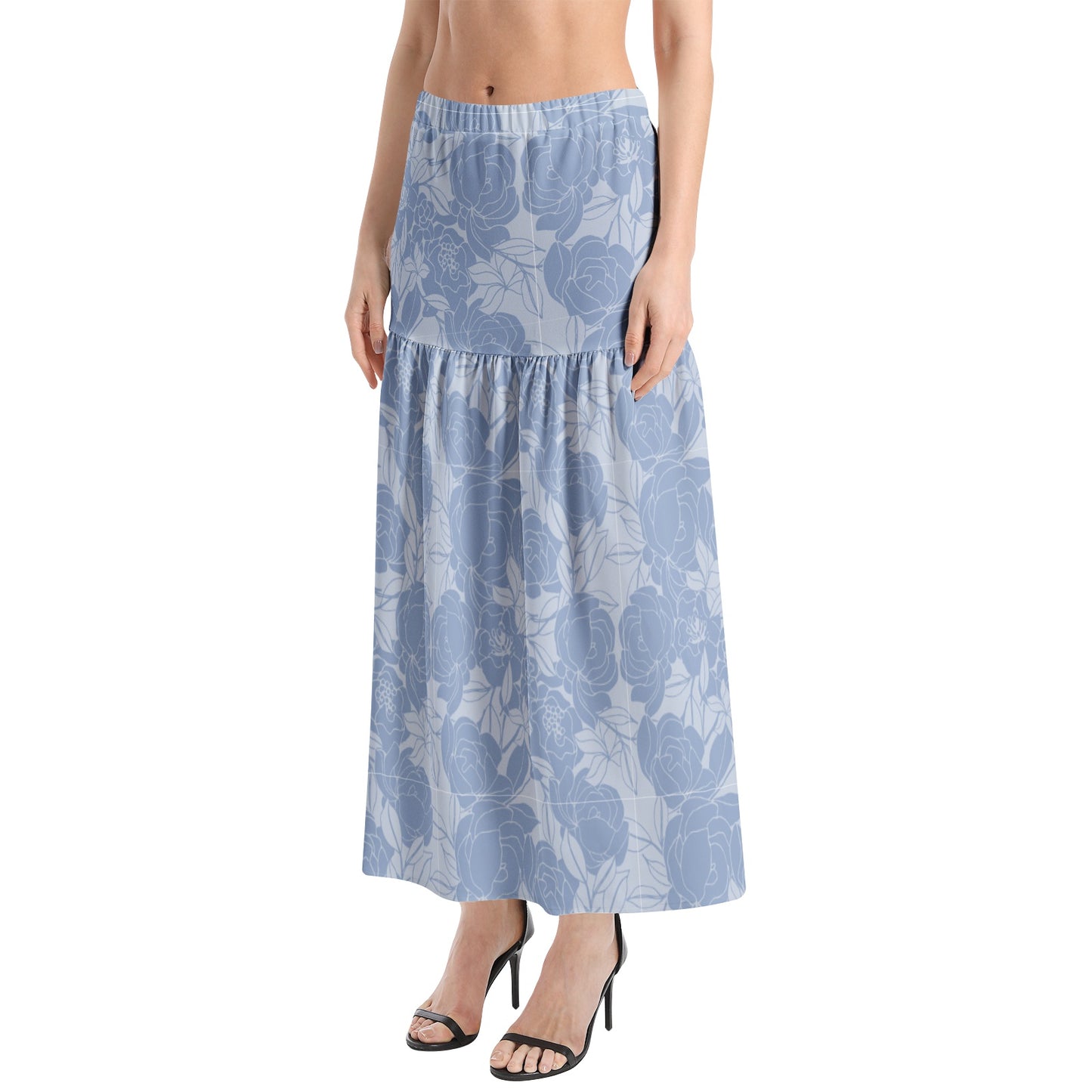 Elastic Waist Ruffle Slit Hem Skirt